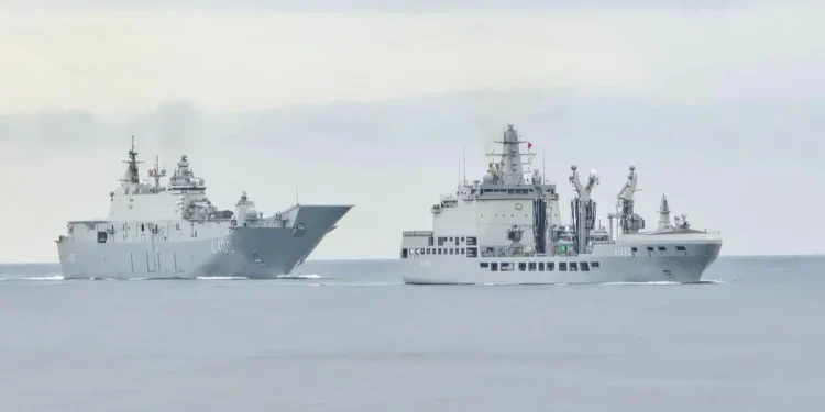 Anadolu Turkish Maritime Task Group, including TCG Anadolu and TCG Derya, en route to Exercise STEADFAST DART 2026.