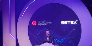 Prof. Dr. Haluk Görgün, President of the Secretariat of Defense Industries, speaking at the 10th anniversary ceremony of SSTEK