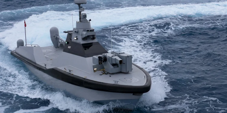 The Marine Type RCWS, developed by BEST DEFENCE, integrated into Turkey's first armed unmanned surface vehicle, ULAQ