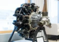 A rare Pratt & Whitney R-1535 Twin Wasp Jr engine, recovered from a lake after 85 years, on display at Patria’s new F-35 maintenance facility in Linnavuori
