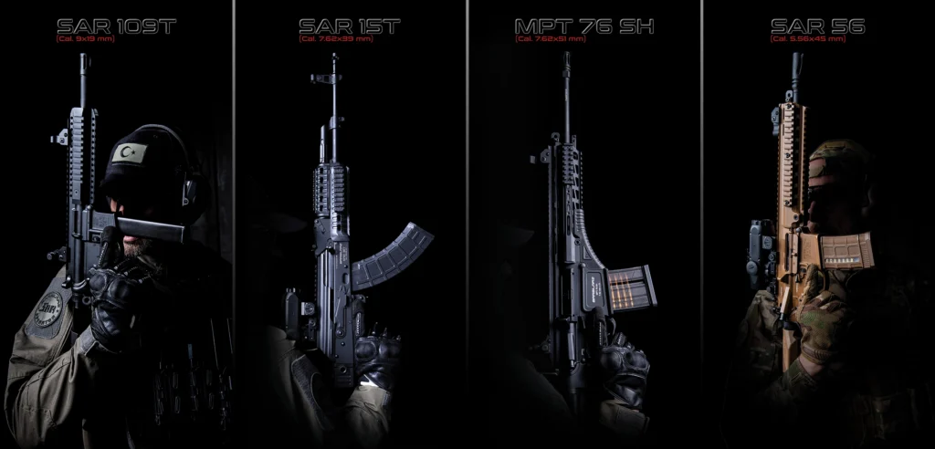 SARSILMAZ tarafından üretilen SAR 109T, SAR 15T, MPT 76 SH ve SAR 56 piyade tüfeği modelleri.