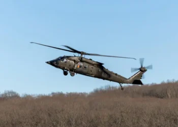 Autonomous Black Hawk helicopter equipped with Sikorsky MATRIX technology during flight tests.