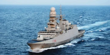 The Italian Navy’s Federico Martinengo (F 596) FREMM frigate, currently en route to Cyprus