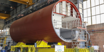 The first block laying ceremony of the U212NFS (Near Future Submarine) for the Italian Navy at Fincantieri's Muggiano shipyard.