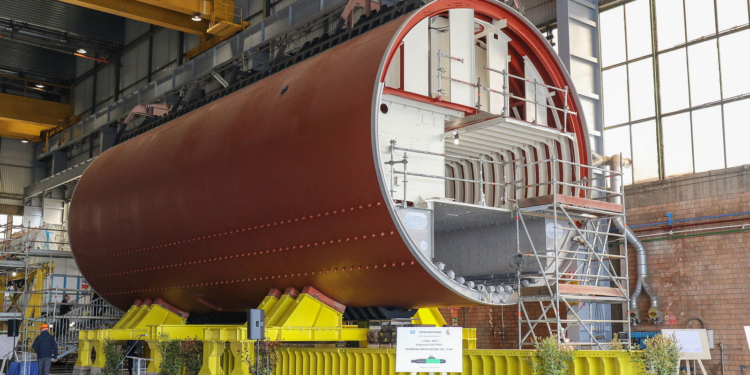 The first block laying ceremony of the U212NFS (Near Future Submarine) for the Italian Navy at Fincantieri's Muggiano shipyard.