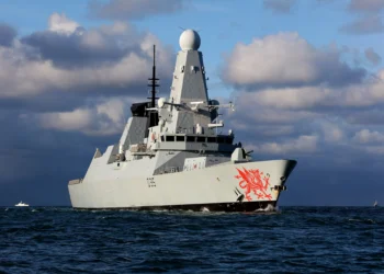 Royal Navy Type 45 air defence destroyer HMS Dragon (D35) at sea.