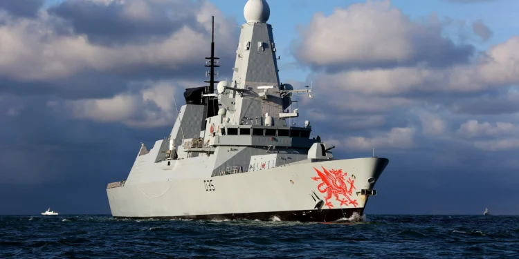 Royal Navy Type 45 air defence destroyer HMS Dragon (D35) at sea.