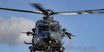 Birleşik Krallık Yeni Orta Sınıf Helikopter (NMH) programı kapsamında tedarik edilecek Leonardo AW149 askeri nakliye helikopteri.