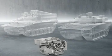 Rolls-Royce ve ZF tarafından Avrupa’nın Ana Kara Muharebe Sistemi (MGCS) için geliştirilen hibrit tahrik sistemi ve tank konsepti görseli.