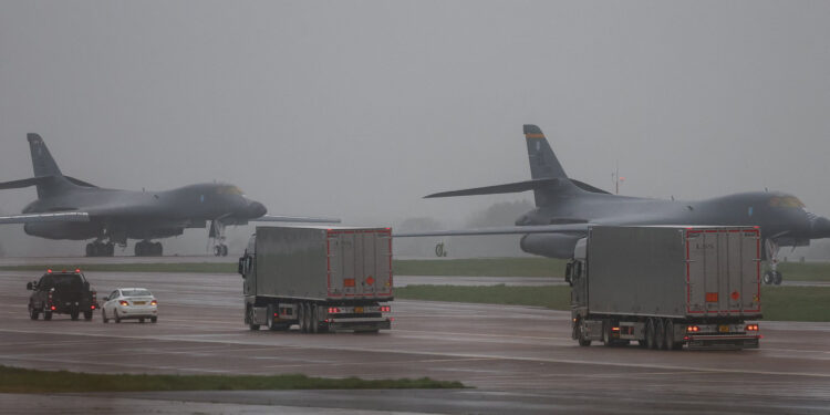 Four U.S. Air Force B-1B Lancer strategic bombers deployed to RAF Fairford, UK, amid regional tensions