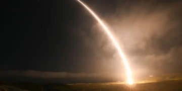 U.S. Air Force Minuteman III intercontinental ballistic missile test launch from Vandenberg Space Force Base.