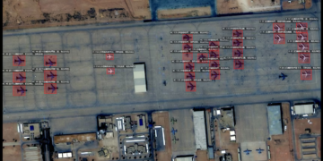 AI-powered satellite imagery from Chinese commercial companies showing detailed analysis of US military airbases in the Middle East.