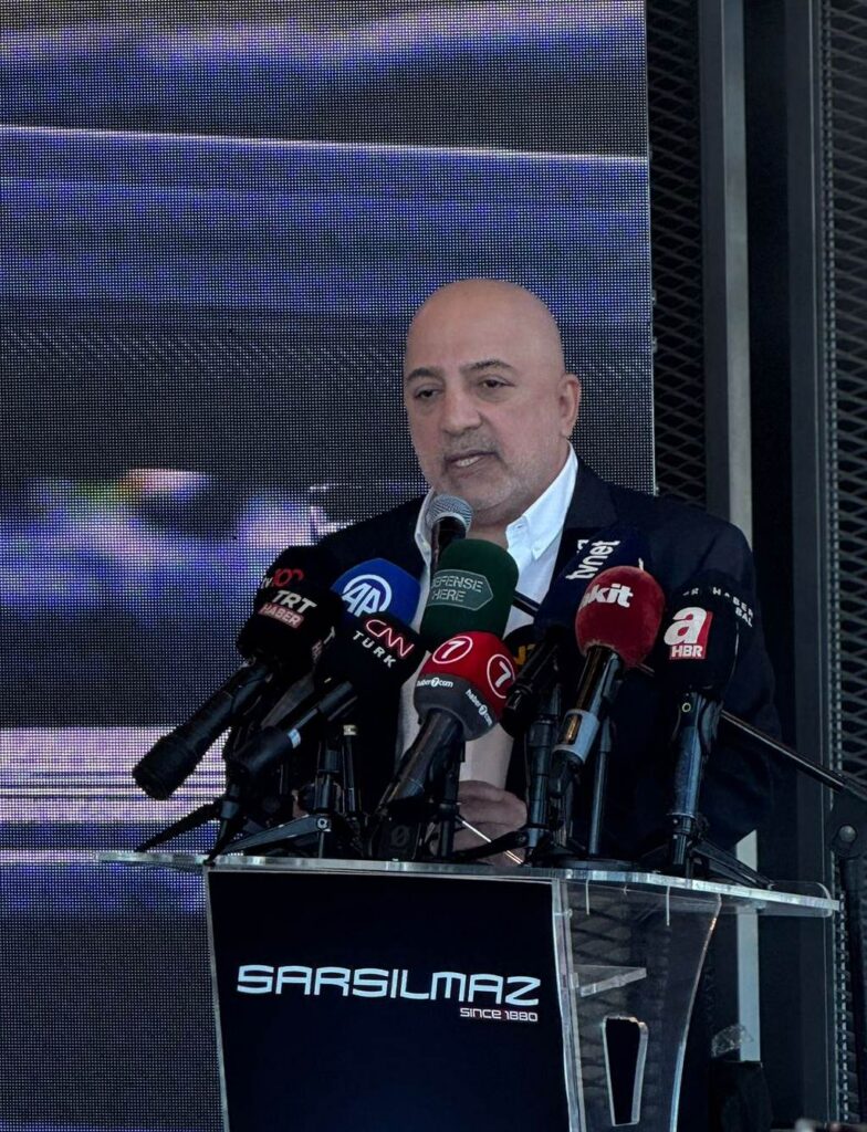 Sarsılmaz Chairman Latif Aral Aliş speaking at the press meeting regarding new defence systems ahead of SAHA EXPO 2026.