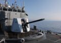 MKE 76mm DENİZHAN Naval Gun on Turkish Navy ship during operation