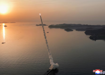 Launch of North Korea's new generation Hwasong-11 Ra tactical ballistic missile during a high-intensity test.