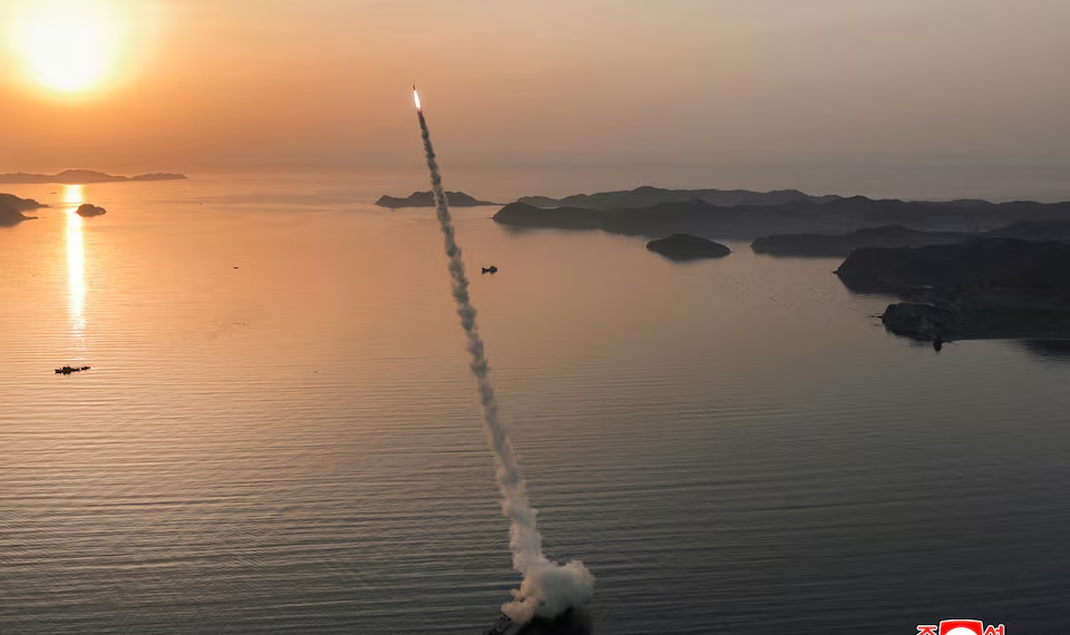 Launch of North Korea's new generation Hwasong-11 Ra tactical ballistic missile during a high-intensity test.