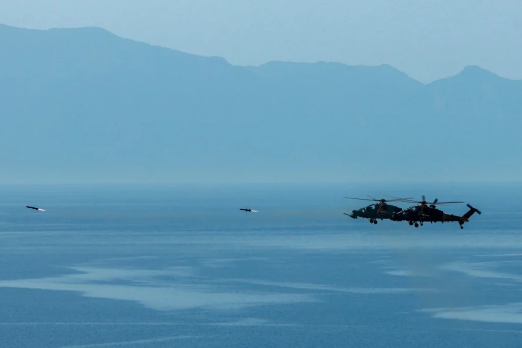 ATAK helicopters executing a live-fire mission during the Distinguished Observer Day of the EFES-2026 Exercise.