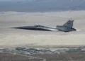 NASA X-59 quiet supersonic research aircraft low-altitude flight test at Armstrong Flight Research Center.