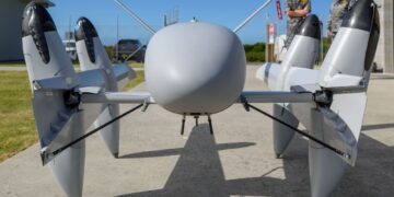 PteroDynamics Transwing VTOL UAS showcased during operational trials for the Royal Australian Navy.