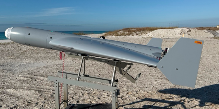 The LUCAS loitering munition system integrated with Shield AI’s Hivemind autonomous software.