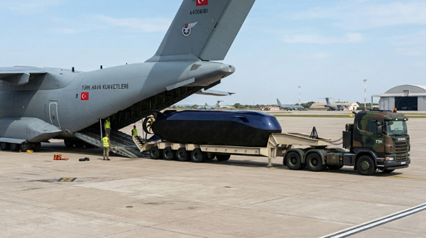 Sinarit Modüler Faydalı Yüklü İnsansız Sualtı Aracının, A400M tipi Askeri Kargo Uçakları ile konuşlandırılabilme kabiliyetini betimleyen final ürün çıktısı.