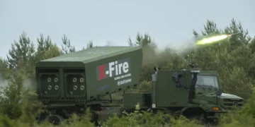 The X-Fire rocket launcher, developed by Thales and Soframe, successfully conducting its first live firing test.