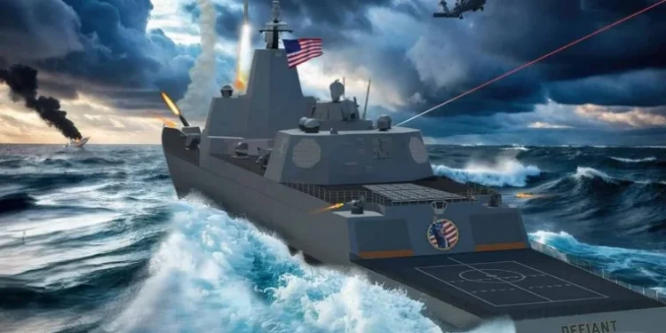Official concept art of the U.S. Navy Trump-class nuclear-powered battleship USS Defiant (BBGN-1).