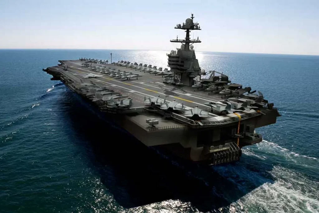 The USS Doris Miller (CVN 81) aircraft carrier sailing at sea.