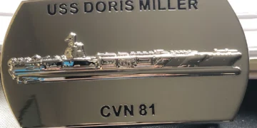 Commemorative plaque of the USS Doris Miller (CVN 81) aircraft carrier.