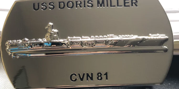 Commemorative plaque of the USS Doris Miller (CVN 81) aircraft carrier.