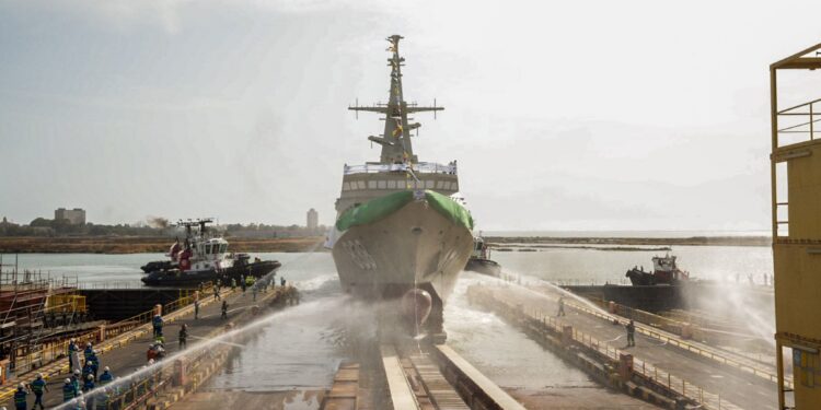 Navantia launches the sixth Avante 2200 class corvette HMS ALMADINAH for the Royal Saudi Naval Forces.