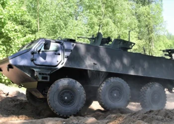 Patria 6x6 armored vehicle on an off-road terrain during field operations for the CAVS program