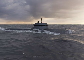 A26 Orka-class submarine model with stealth design and AIP technology, displayed at the Poland and Saab signing ceremony.