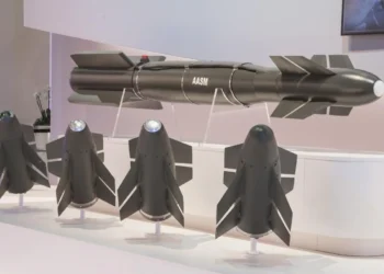 Safran AASM Hammer modular precision-guided munitions and guidance kits on display.