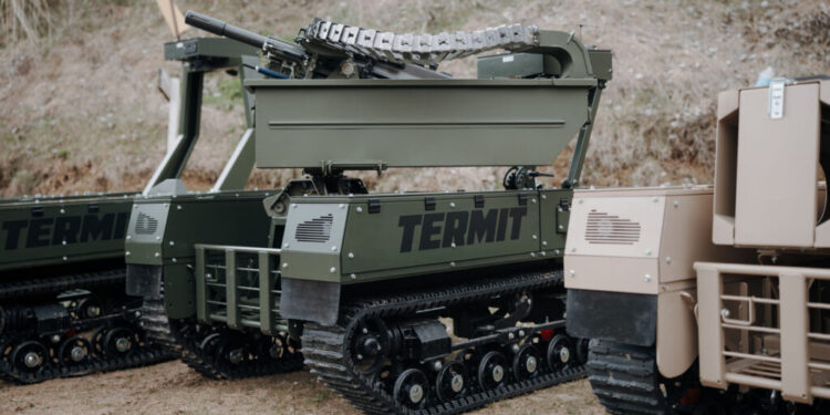 TerMIT Unmanned Ground Vehicle (UGV) platforms by Quantum Tencore Industries during field testing for Ukraine.