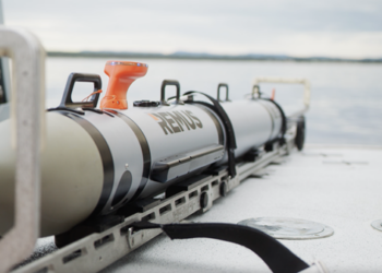 HII's REMUS 300-based Lionfish Unmanned Underwater Vehicle (UUV) secured on a deck during operations.