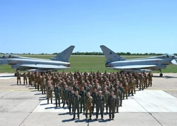 Italian Air Force Eurofighter aircraft and 51st Wing Task Force Air personnel at NATO Baltic Air Policing completion ceremony in Romania