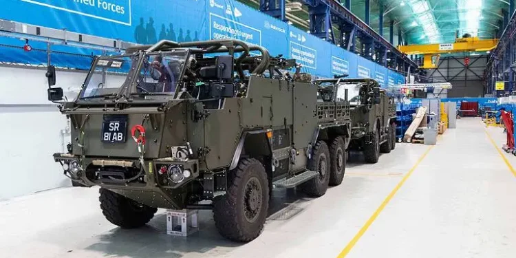 British Army Jackal 3 Extenda armoured vehicles leaving the Babcock production line.