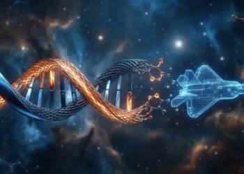 Illustration of nanotechnology and molecular materials science applications in aerospace and defense aviation.