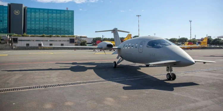P.180 Avanti EVO aircraft of the Italian Air Force in hangar