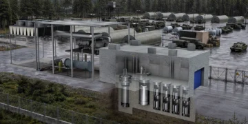 Artistic rendering of the GA-TES microreactor at a notional military installation