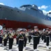 Miecznik programının ilk fırkateyni ORP Wicher'in Gdynia'daki tersanede gerçekleştirilen denize indirme töreni.