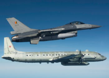 Belgian defence F-16 fighter jet conducting interception flight operations