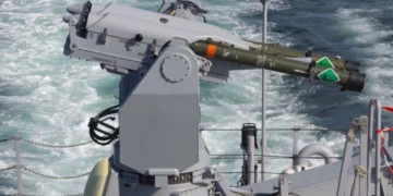 MBDA SIMBAD RC anti-missile system mounted on a warship's deck