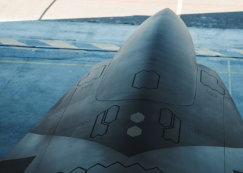 Close-up image showing the nose and fuselage design of a next-generation fighter aircraft concept